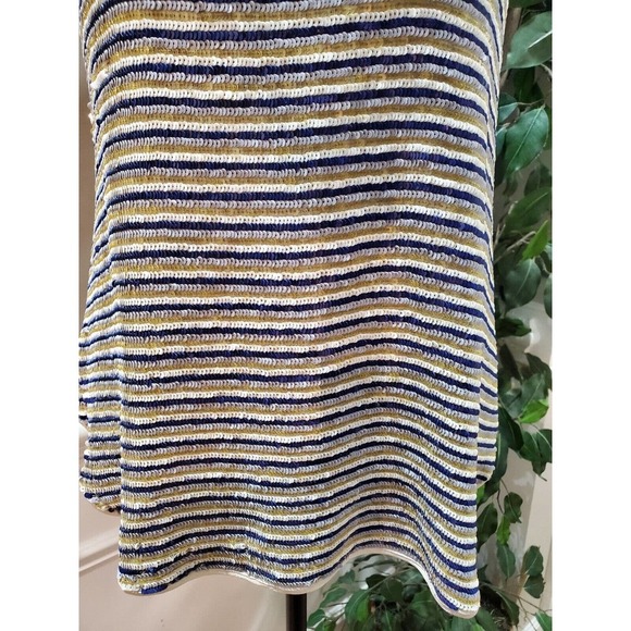 Theory Women's Blue & Yellow 100% Silk Sequin Sleeveless Top Blouse Size S/P - Picture 3 of 13